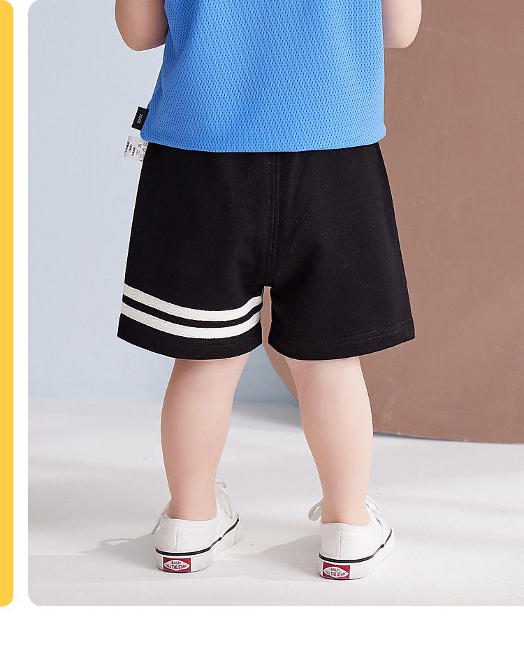 純棉腰鬆緊短褲-條紋款-黑