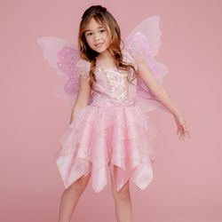 Love, Charlotte - 粉蝴蝶仙子裝-萬聖節造型服-短裙背心洋裝及翅膀-內含洋裝+背式翅膀
