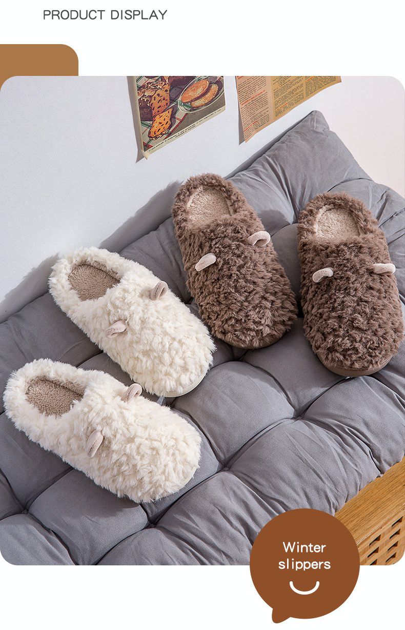 毛茸茸可愛造型防滑室內拖鞋-小綿羊耳朵-白色