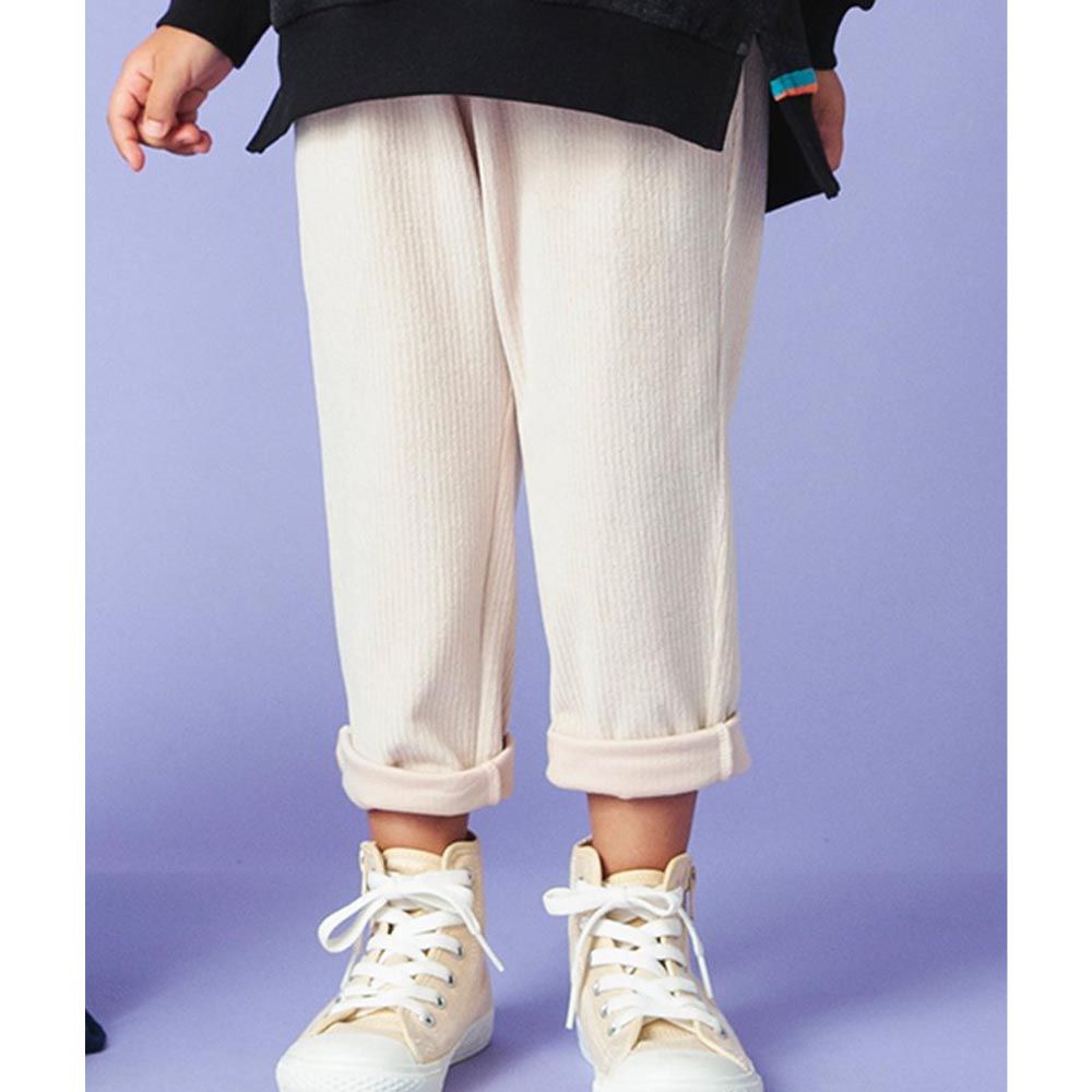 日本 BREEZE - 素色羅紋休閒長褲-象牙白