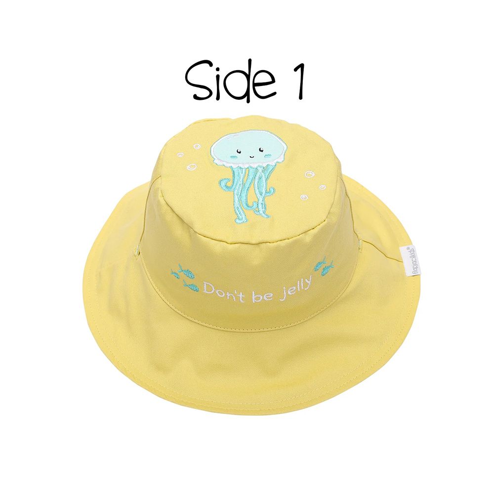 加拿大 flapjackkids - 雙面防風遮陽帽/防曬帽-魚/水母 (2y-4y)