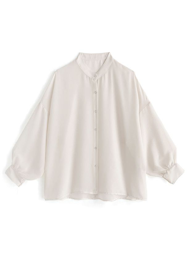 日本 GRL - 透膚感泡泡袖薄長袖襯衫-水藍 (F)