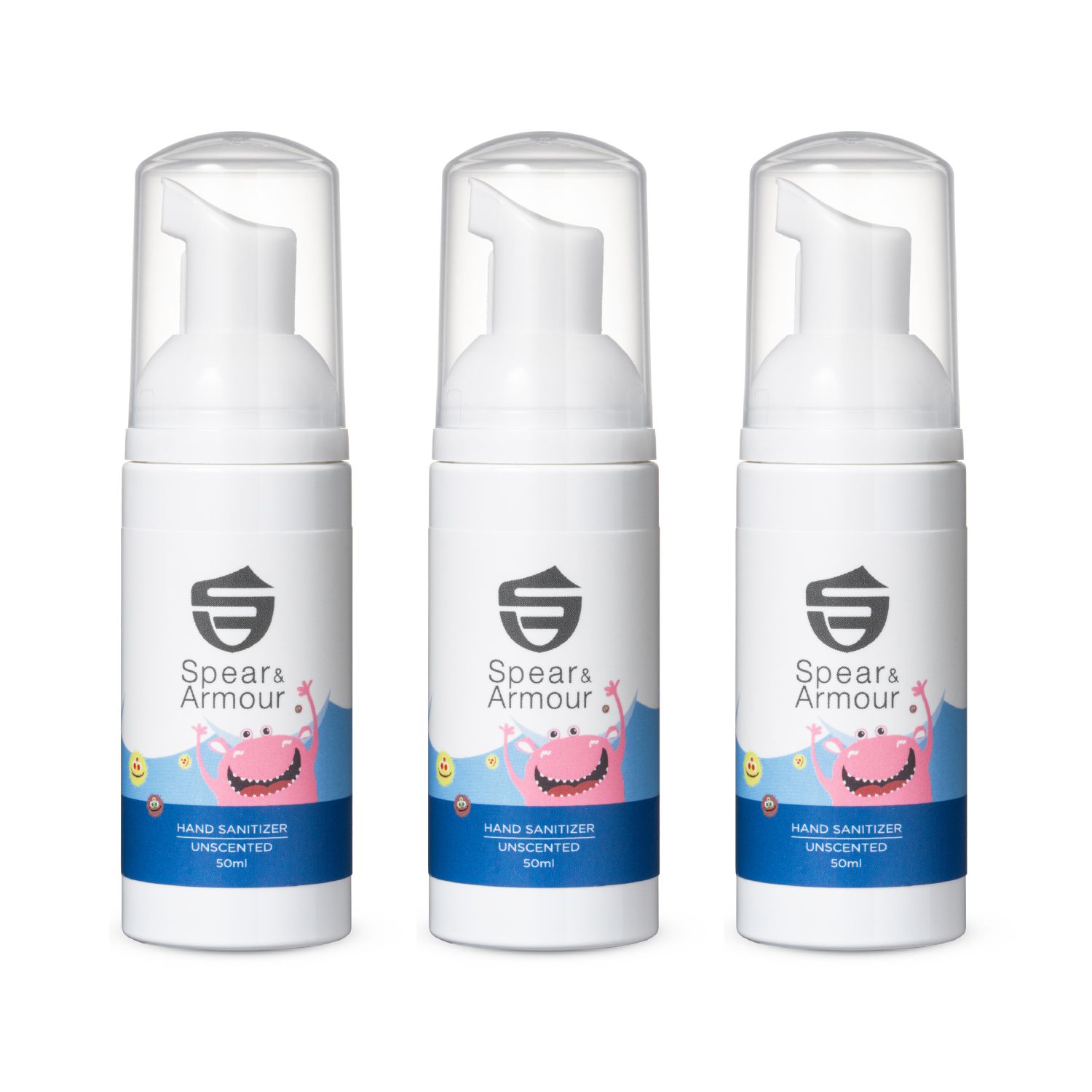 美國思必兒 Spear&Armour - 婆媳當家節目推薦三入組-長效乾洗手慕斯怪獸版-無香味-50ml*3
