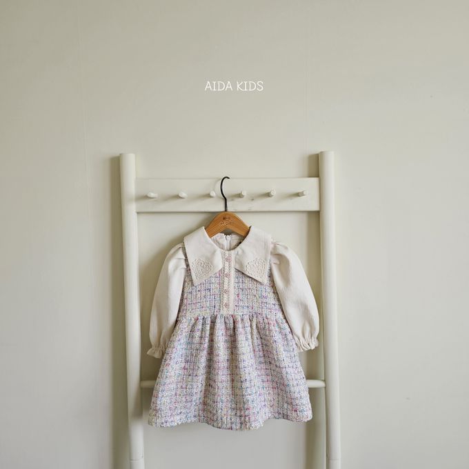 韓國 AIDA - 質感毛呢編織長袖連身洋裝-燕麥