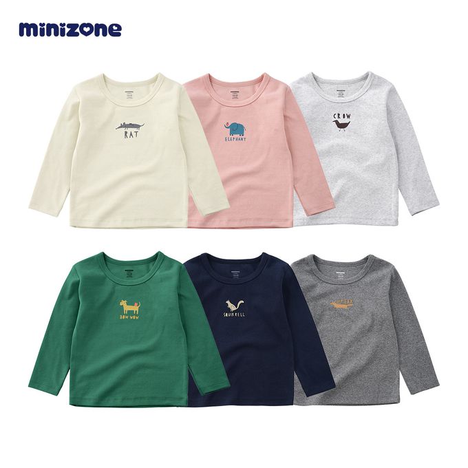Minizone - 可愛動物長袖T恤-深灰色