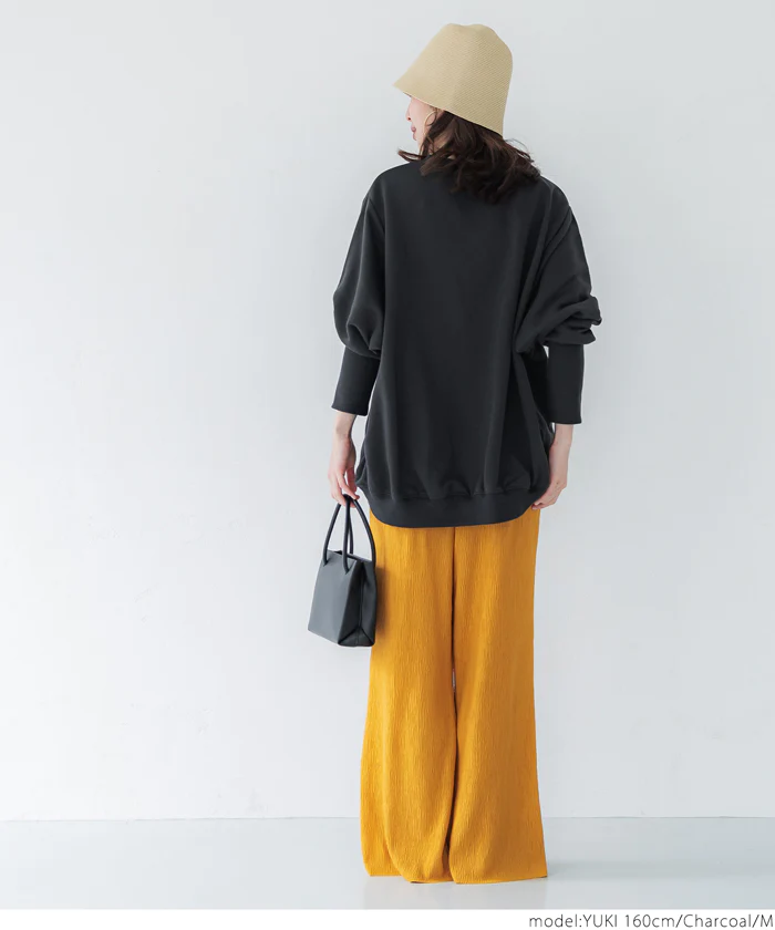 日本 COCA - 休閒寬版澎澎長袖上衣-石墨灰