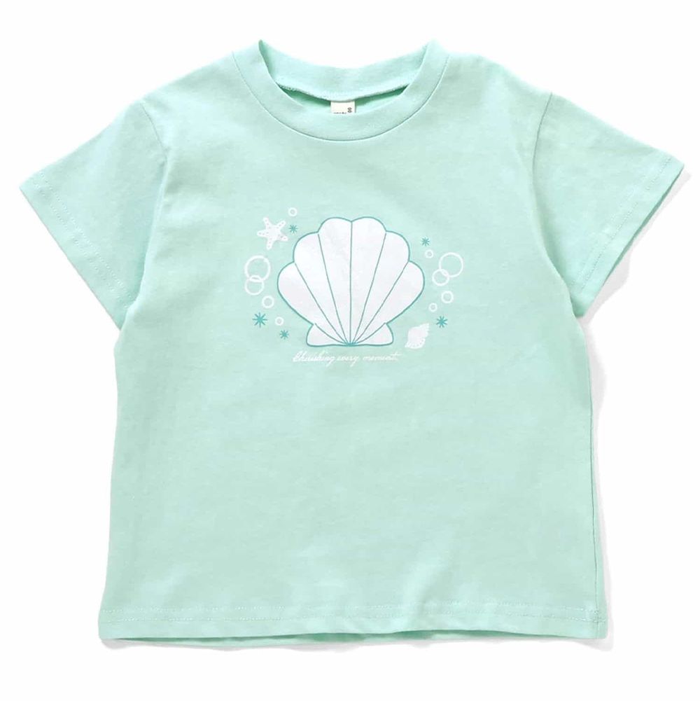 每天都想穿的純棉印花短袖T恤-貝殼-薄荷綠