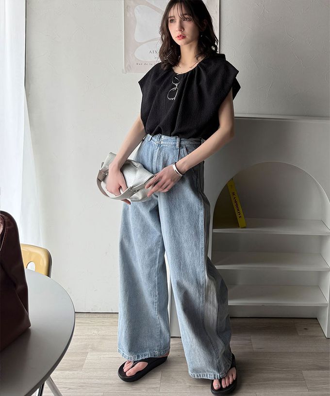 日本 Classical Elf - 前後2way甜美摺邊紋理短袖上衣-淺卡其