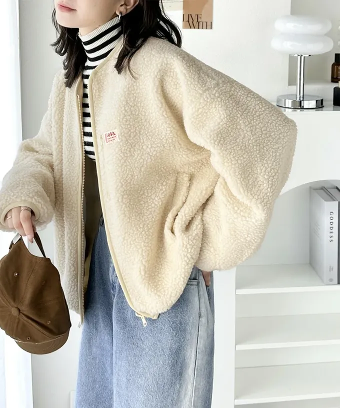 日本 Classical Elf - 2WAY泰迪熊短絨飛行外套-沙杏x黑