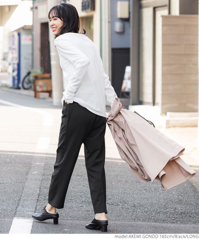 日本 COCA - 百搭修身立體褶線錐形長褲-黑