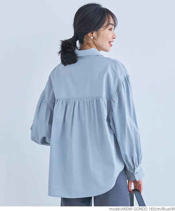 日本 COCA - 翻領寬鬆氣球袖襯衫-米杏