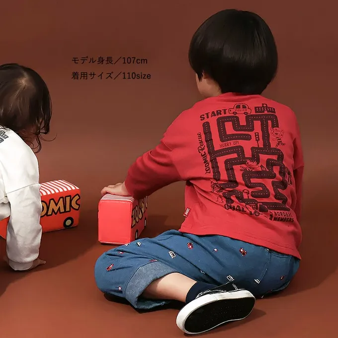 日本 ZOOLAND - 熊熊救援隊 車車印花長袖上衣-警車-白