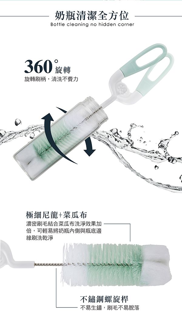 Simba 小獅王辛巴 - 旋轉式奶瓶刷(菜瓜布)-粉綠