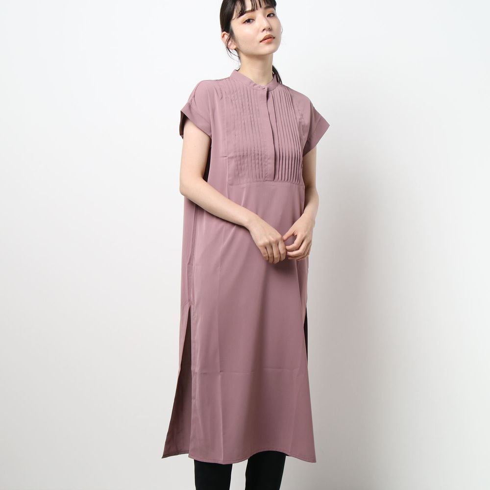 日本 Riche Glamour - 胸口小百褶設計一分袖洋裝-紫