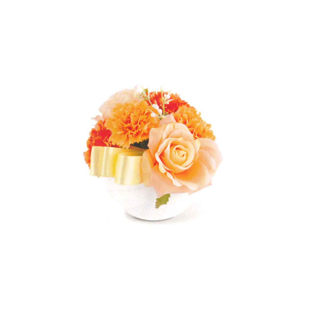 日本 KISHIMA - [母親節限定] CT觸媒 消臭仿真多肉盆栽-玫瑰與康乃馨-橘粉 (L(φ13x14cm))