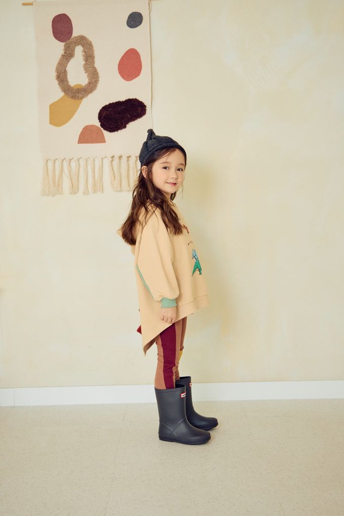 韓國 Mimico - 恐龍印角角造型連帽長袖上衣-卡其