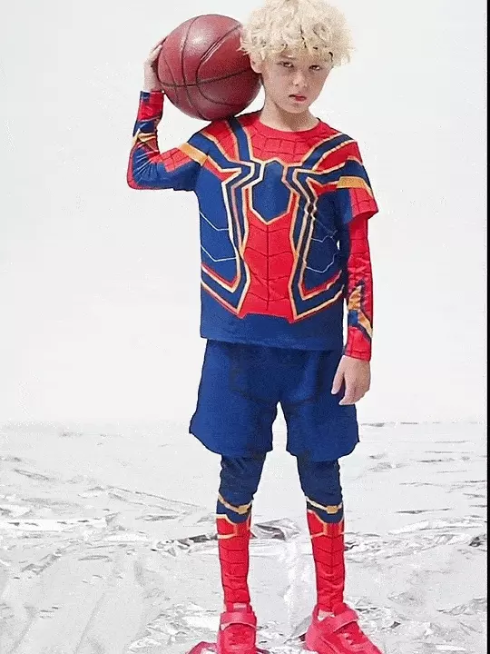 運動風造型套裝/萬聖節-卡通人物蜘蛛人(送軟面具)-紅+藍