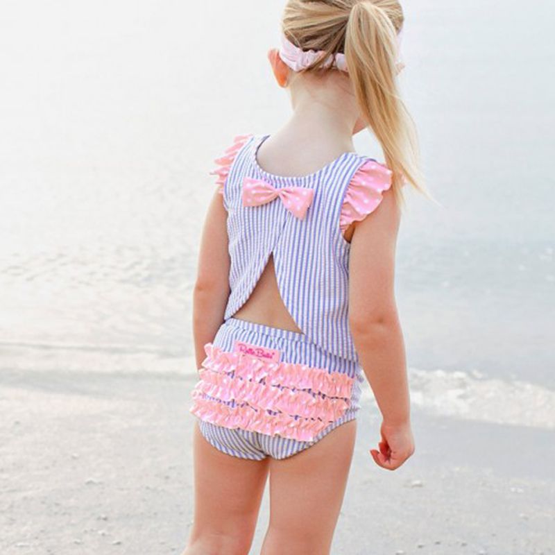 美國 RuffleButts - 小女童UPF 50+防曬兩件式無袖泳裝-粉紫甜心