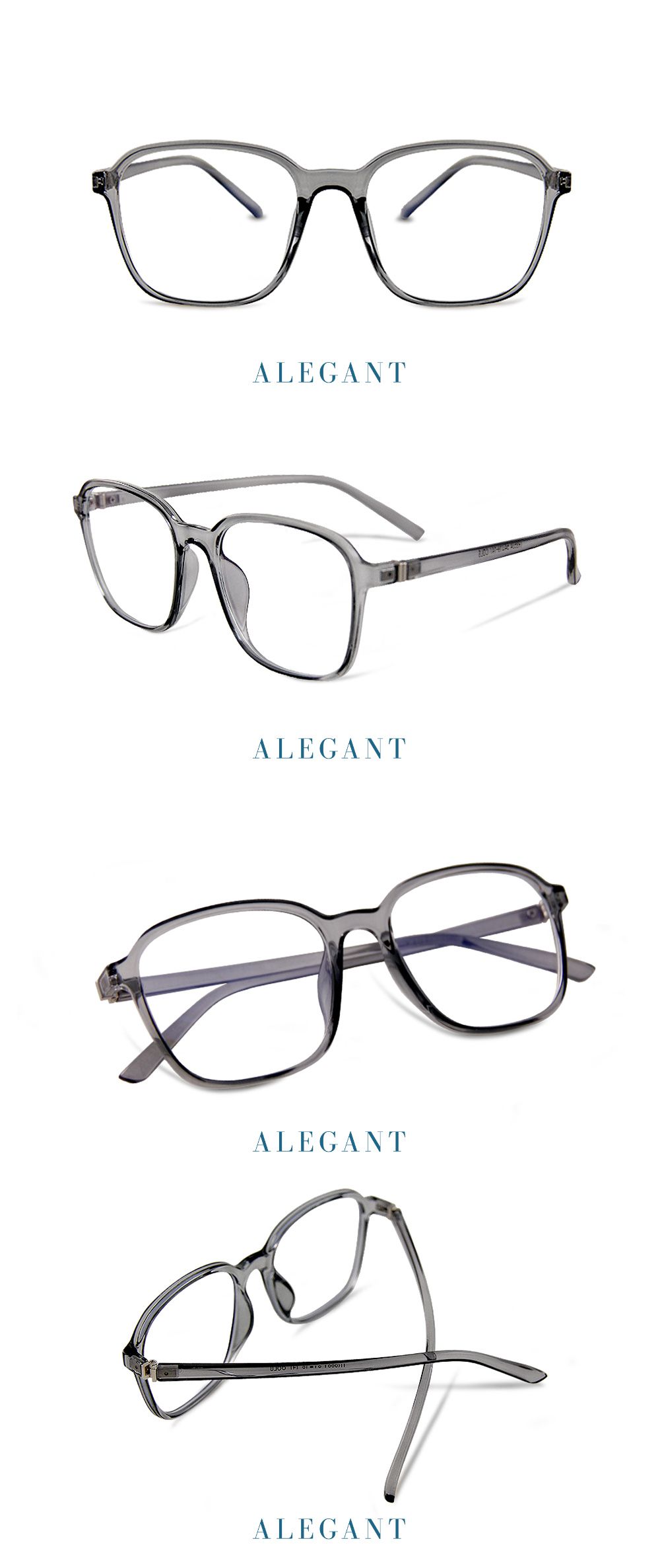 ALEGANT - 個性玩色復古透視感天際灰TR90輕量幾何方框UV400濾藍光眼鏡