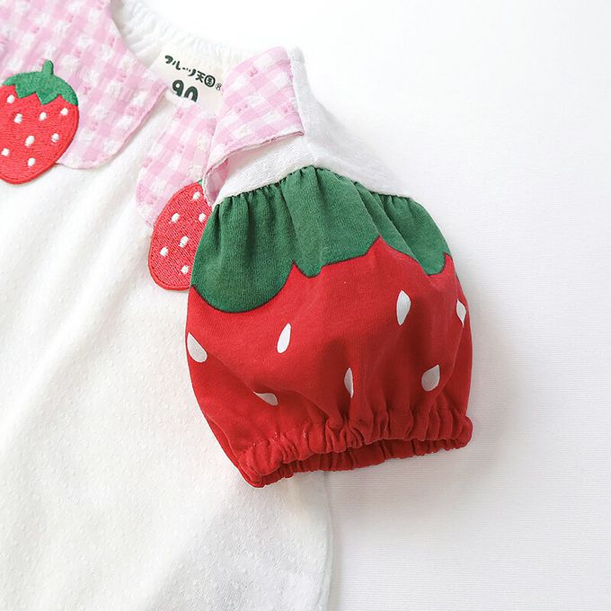 日本 ZOOLAND - 甜蜜草莓造型澎澎短袖上衣-白