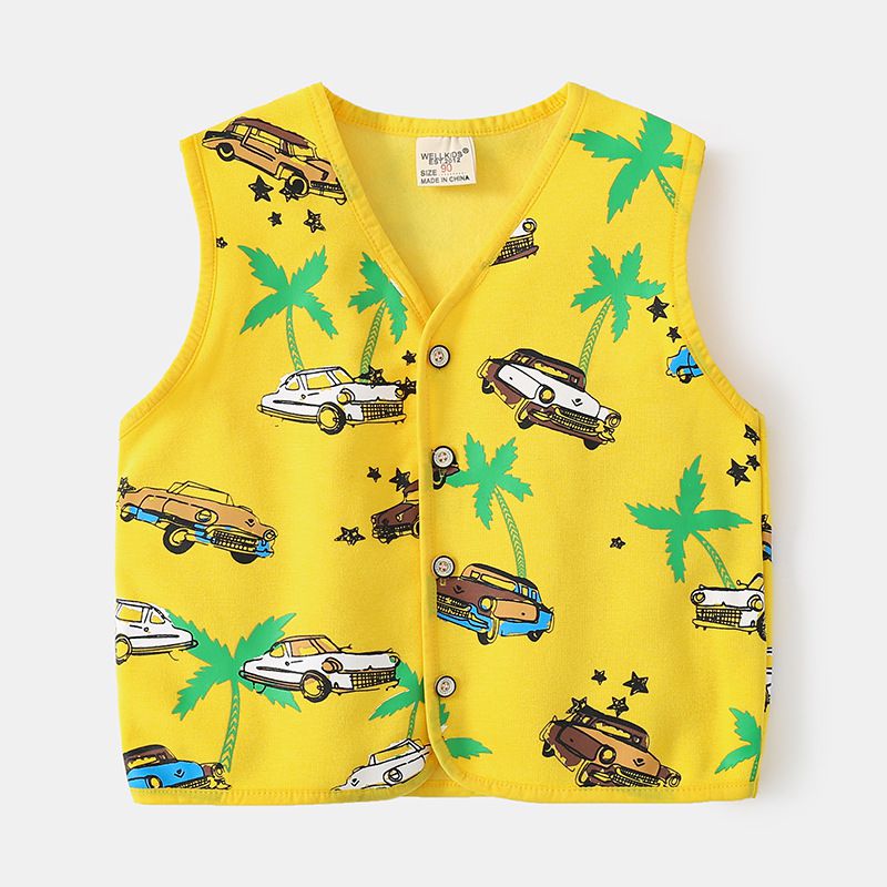 WELLKIDS - 薄加絨棉質休閒背心-汽車-黃色