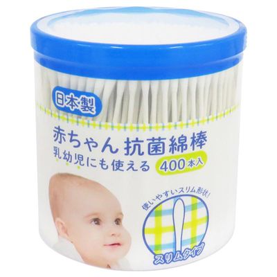 akachan honpo - 小寶寶用抗菌棉花棒 幼兒也可使用-細軸款400枝-日本製