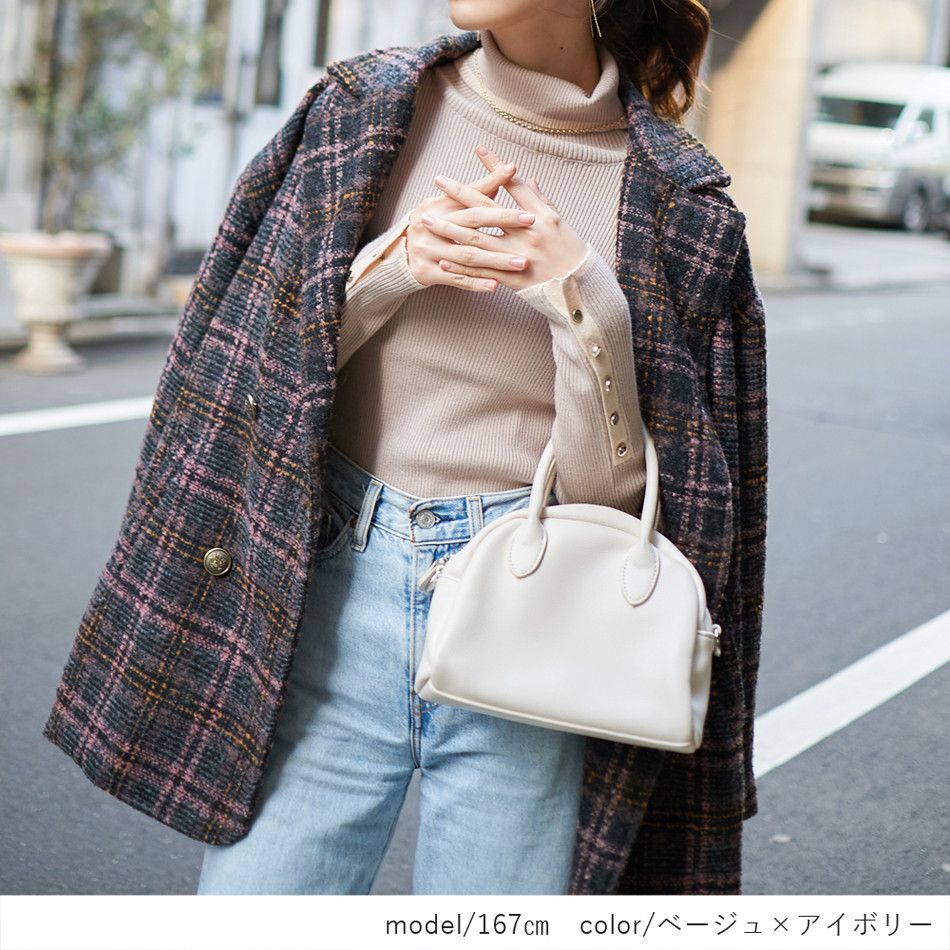 日本 Rejoule - 半高領金釦羅紋針織上衣-杏x黑