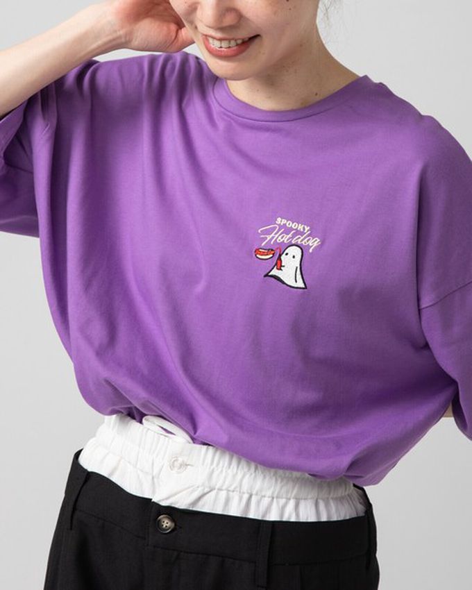 日本 gleam - 幽靈熱狗美式印花寬大風短袖T恤-燕麥灰