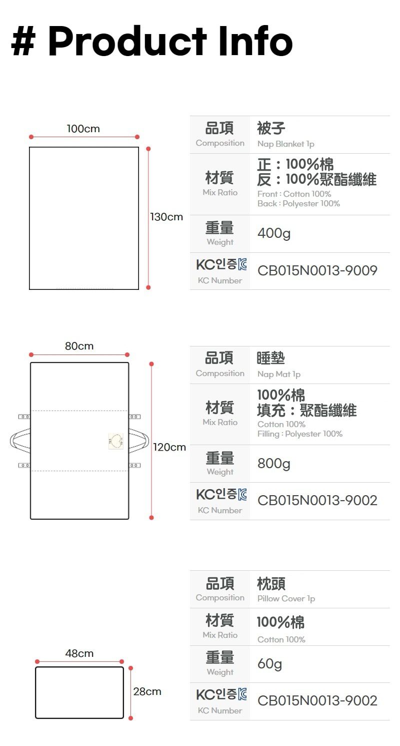 韓國 Rototobebe 睡袋規格表