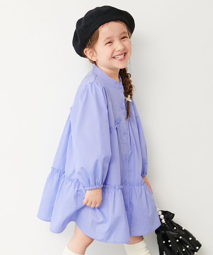 日本 devirock - 甜美荷葉邊襯衫長袖洋裝-黑