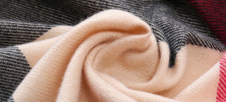 韓系仿羊絨大格子暖暖圍巾-粉+深酒紅 (200x70cm)