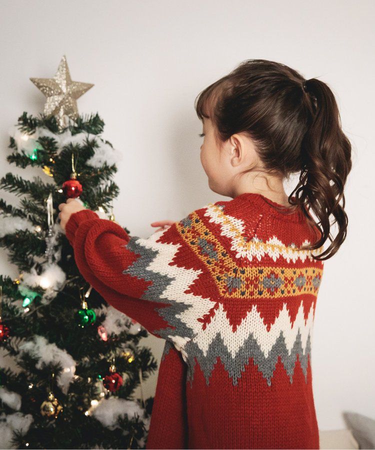 日本 BREEZE - 歐風柔軟針織洋裝-球心柄-聖誕紅