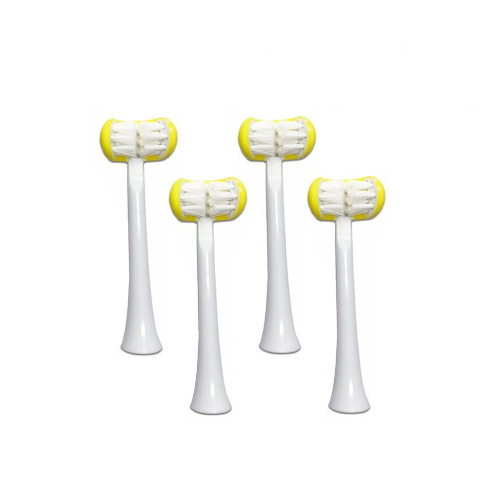 meekee - U型全包覆刷頭-3D 兒童電動牙刷-替換刷頭4入組-黃色