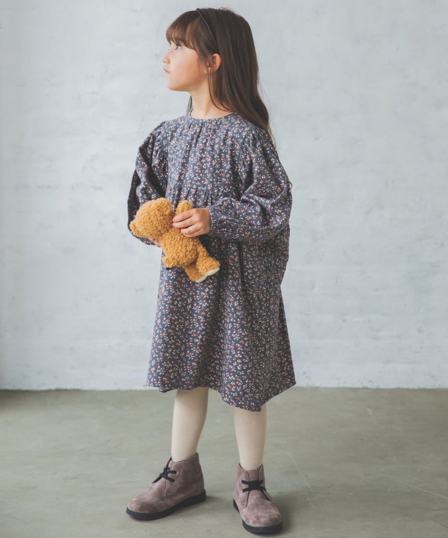 日本 PAIRMANON - 文藝氣息碎花澎澎袖洋裝-粉膚