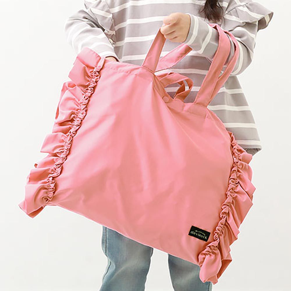 日本 devirock - 荷葉邊大容量肩背上學提袋-粉紅 (30x34cm)