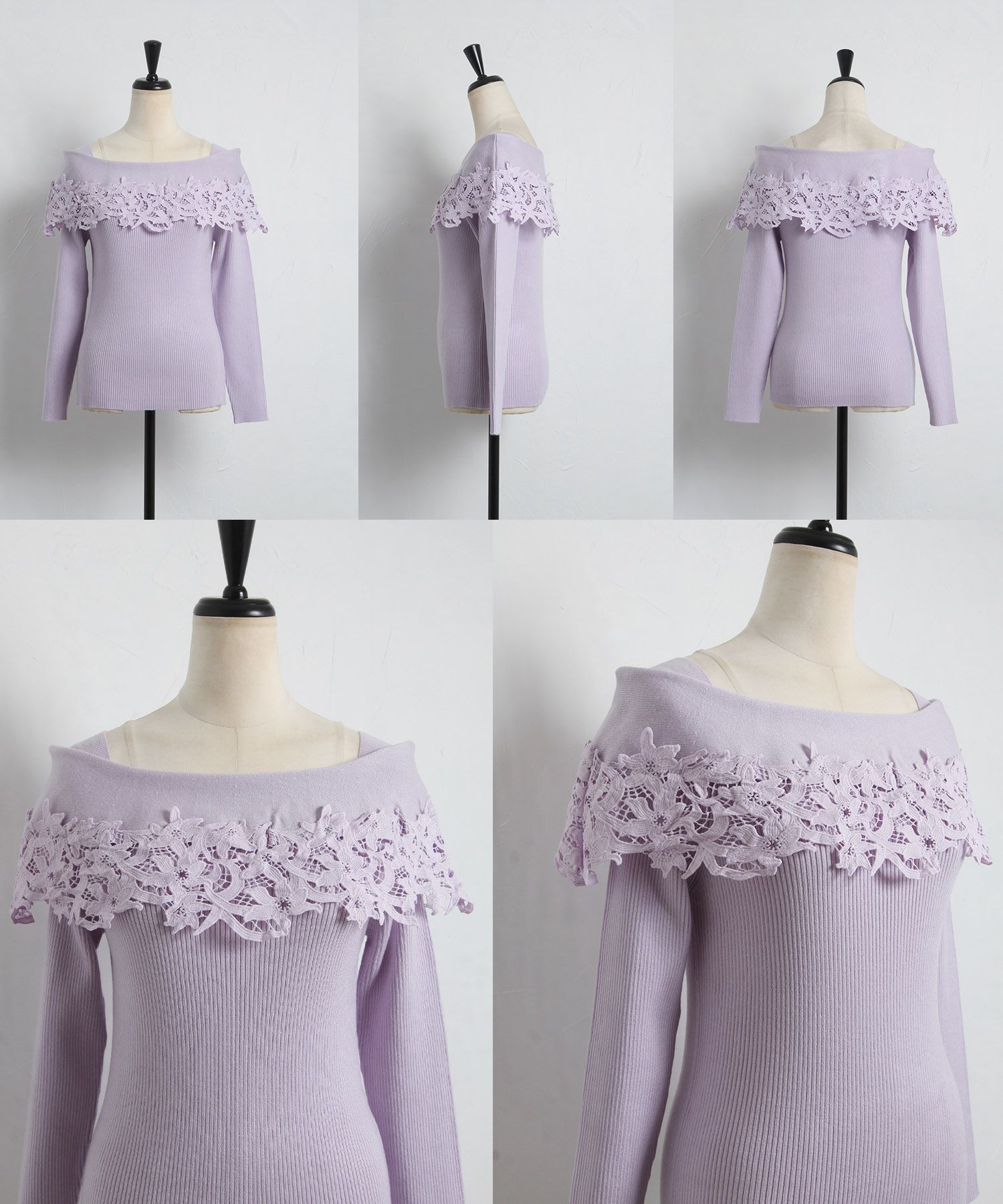 日本 tocco-closet - 氣質蕾絲拼接針織上衣-天使白