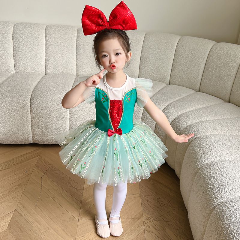 短袖造型公主裙/芭蕾舞裙-卡通人物-安娜-綠色