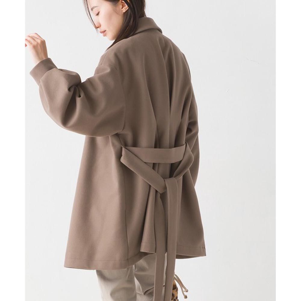 日本 OMNES - 優雅翻領束口綁帶大衣外套-摩卡