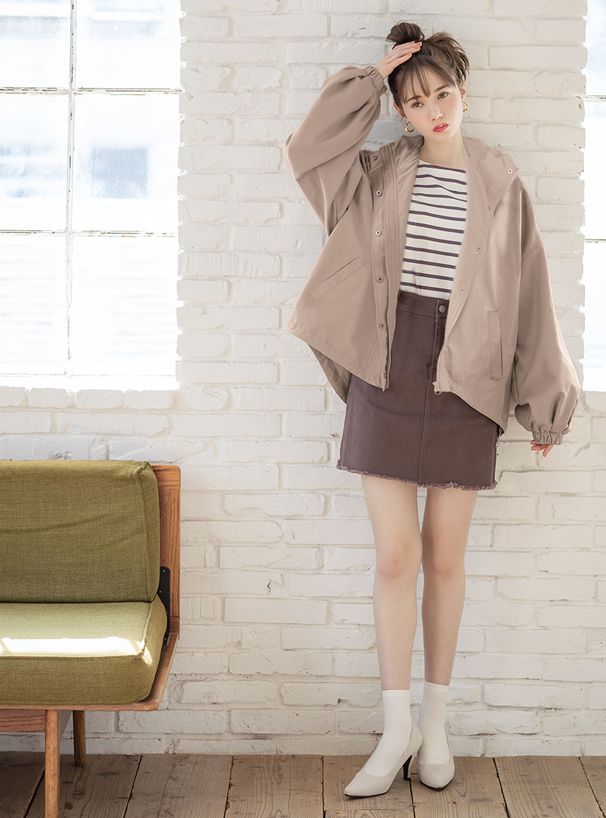 日本 GRL - 修身顯瘦寬版連帽外套-淺杏