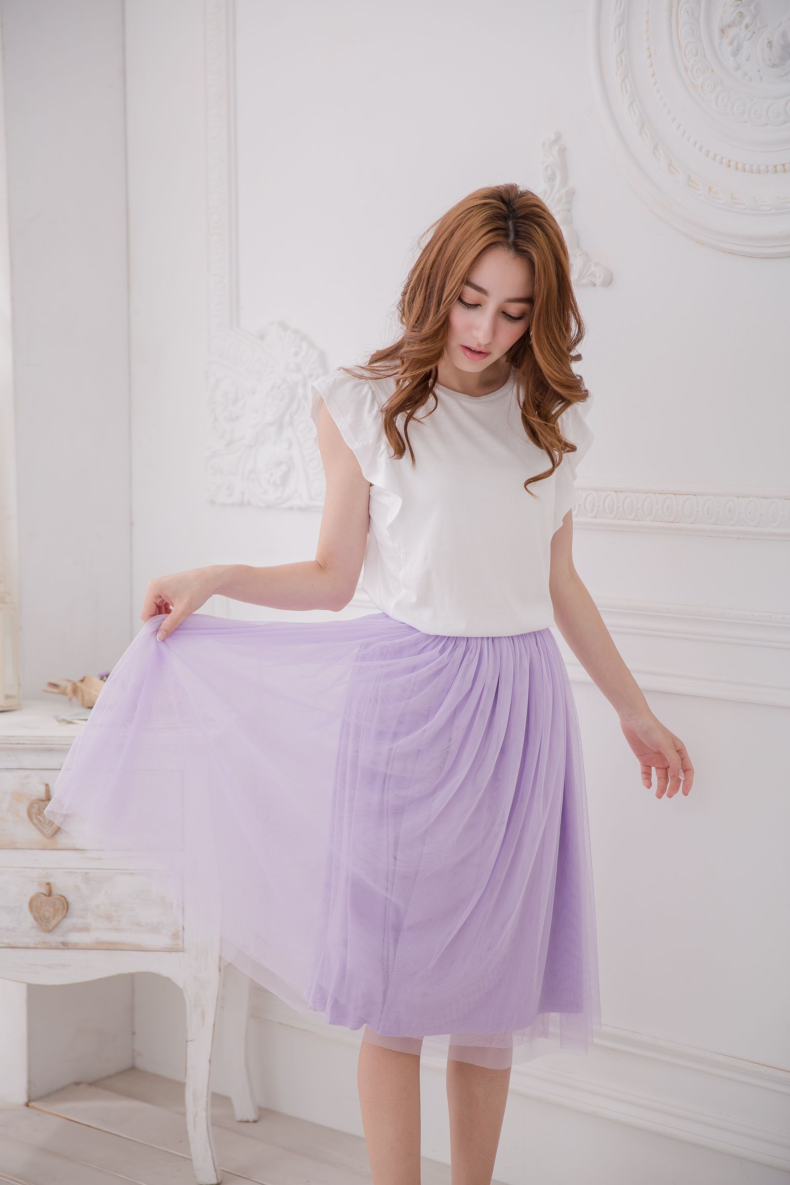 Peachy - 獨家訂製綿柔半身紗裙-半身中長版-薰衣草紫 (F)