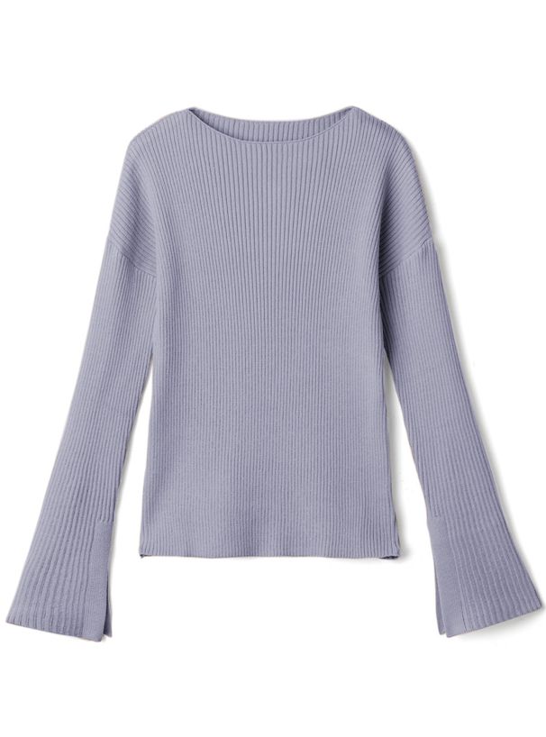 日本 GRL - 袖口剪裁船領羅紋長袖上衣-春芽綠