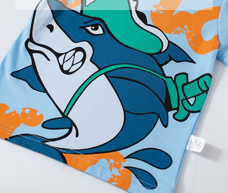 BE TOP - 純棉短袖上衣-海盜鯊魚-藍色