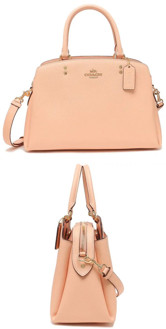 COACH - 素面防刮皮革三層兩用包-粉膚色