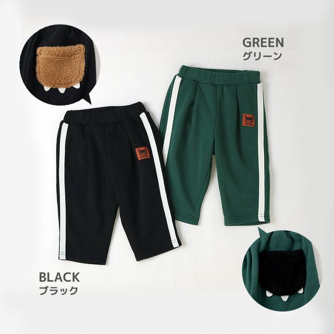 日本 ZOOLAND - 熊掌毛絨口袋裏起毛休閒長褲-黑