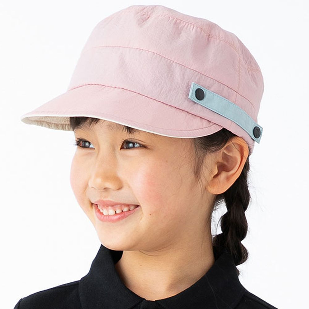 日本 irodori - 【irodori】抗UV防潑水撞色軍帽(可調尺寸)-兒童款-粉X米內裏 (54cm)