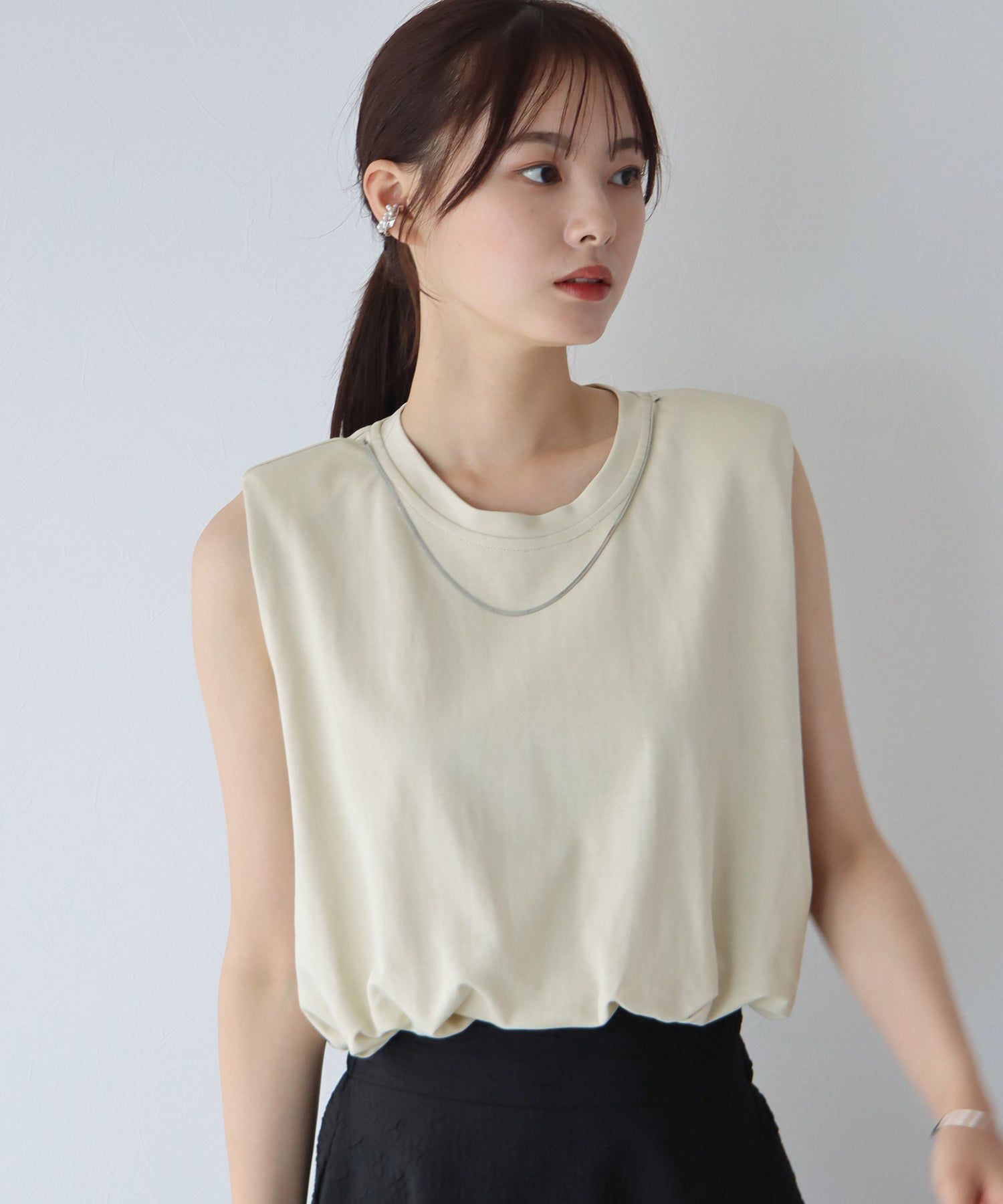 日本 BLUE EAST - 棉混法式簡約無袖上衣-白