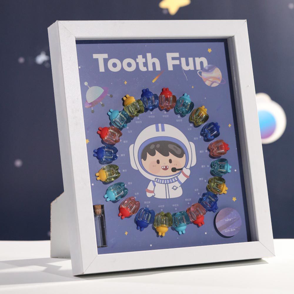 寶寶乳牙收藏盒-木框太空男孩-藍色 (27x23cm)