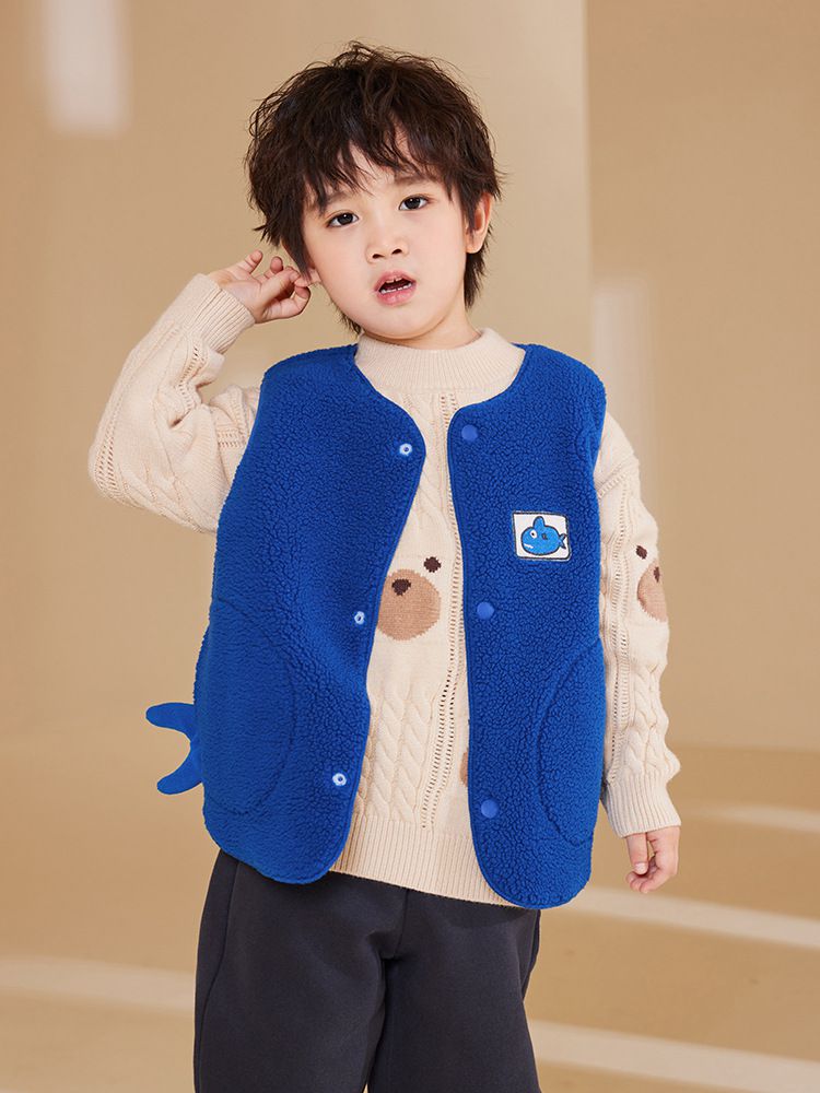 搖粒絨保暖兒童背心-恐龍-綠色