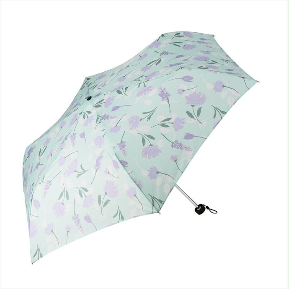 日本 nifty colors - 抗UV輕量 晴雨兩用折疊傘-法式花舞-薄荷綠 (直徑98cm/191g)