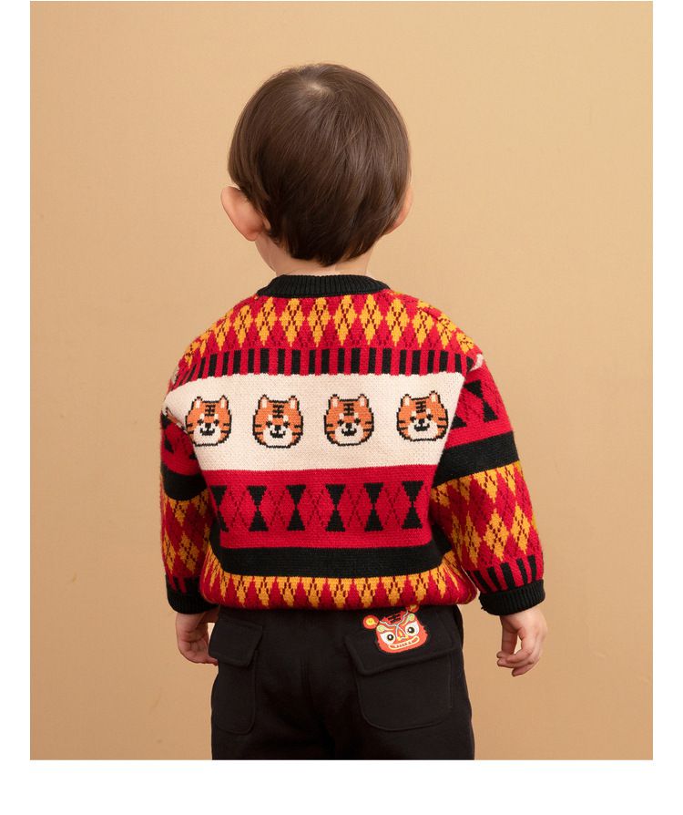 節慶針織毛衣-紅綠菱形格紋